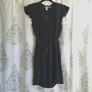 H&M Flutter Sleeve Black Dress with belt